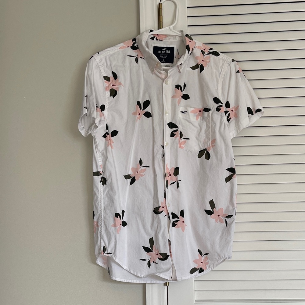 White and Pink Floral Button Down Shirt
